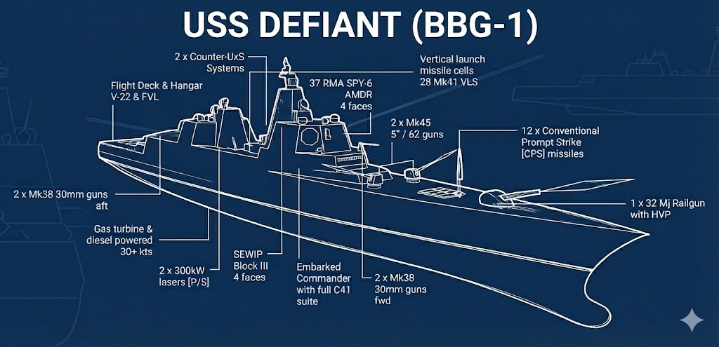 USS Defiant BBG-1 Patent Style Schematic and Configuration